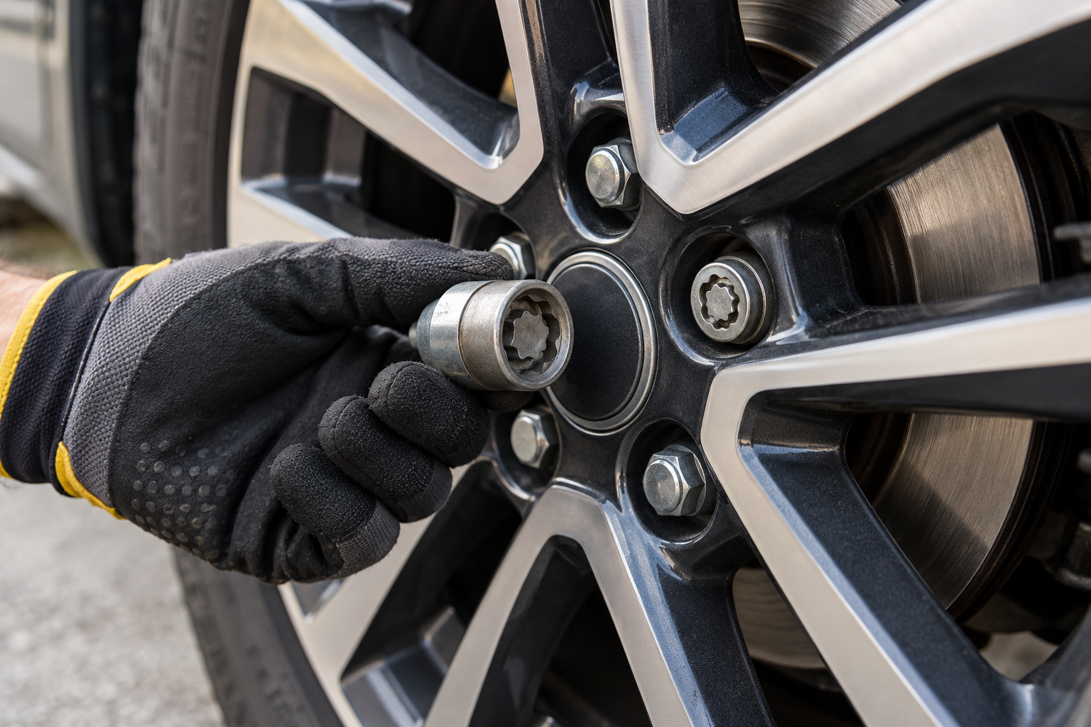 Locking wheel nut specialist service illustration